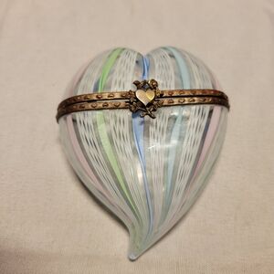 Murano Style Art Glass Heart Trinket Box